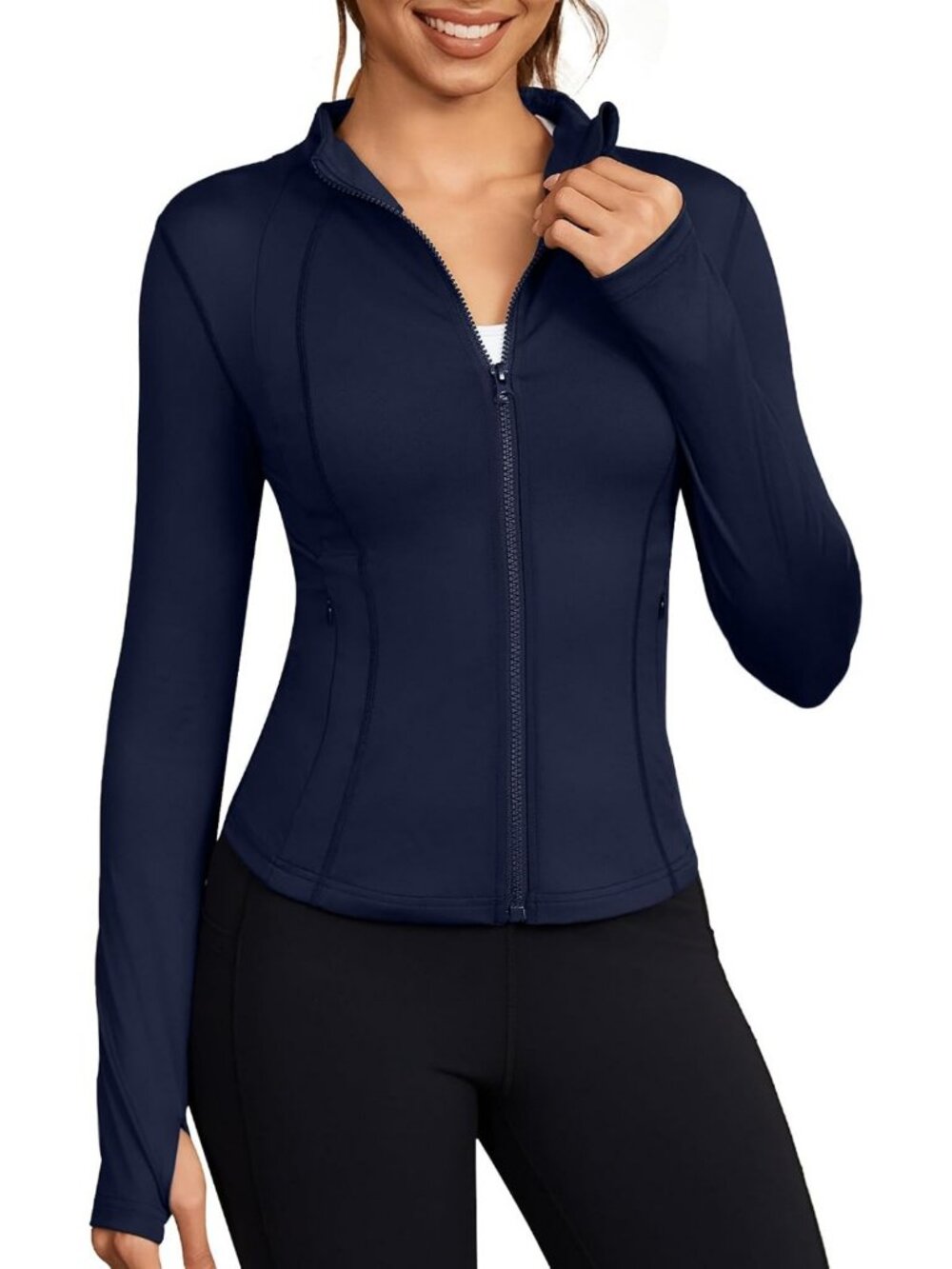 Cropped Zip-Up Workout Jacket for Women with Thumb Holes - Activewear Running